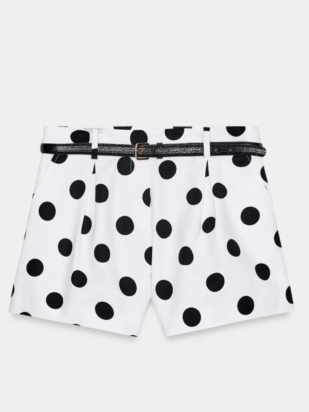 Zara White Polka Dot High-Waist Shorts with Black Belt